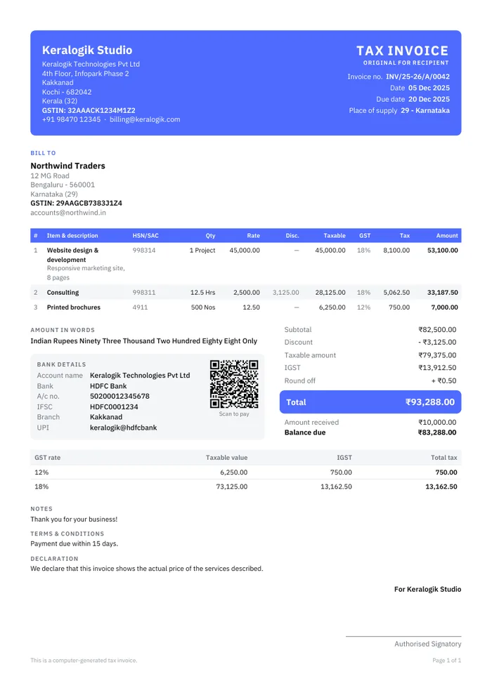 Corporate invoice template